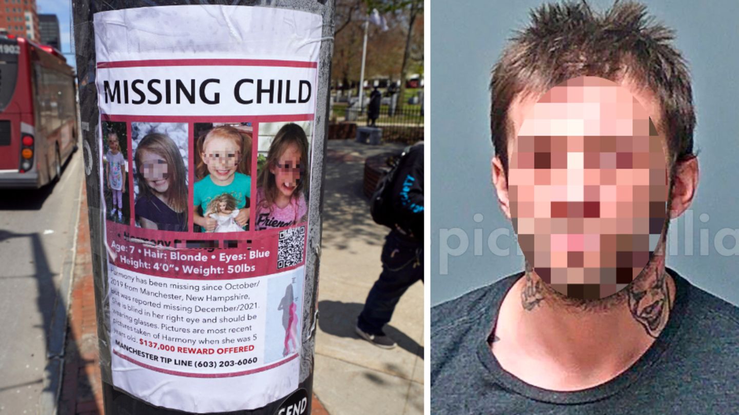 Harmony M. auf einem Suchplakat in den USA. Daneben ein Fahndungsfoto ihres Vaters.
