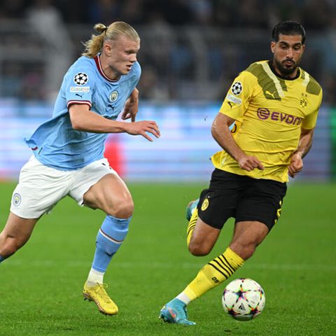 Top-Stürmer Erling Haaland (Manchester City, l.) im Duell mit Emre Can von Borussia Dortmund