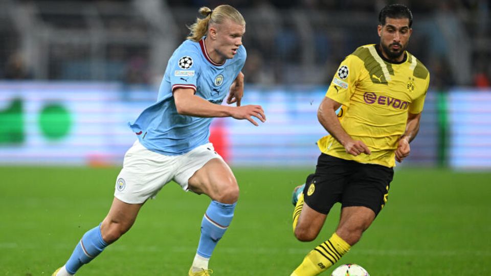 Top-Stürmer Erling Haaland (Manchester City, l.) im Duell mit Emre Can von Borussia Dortmund