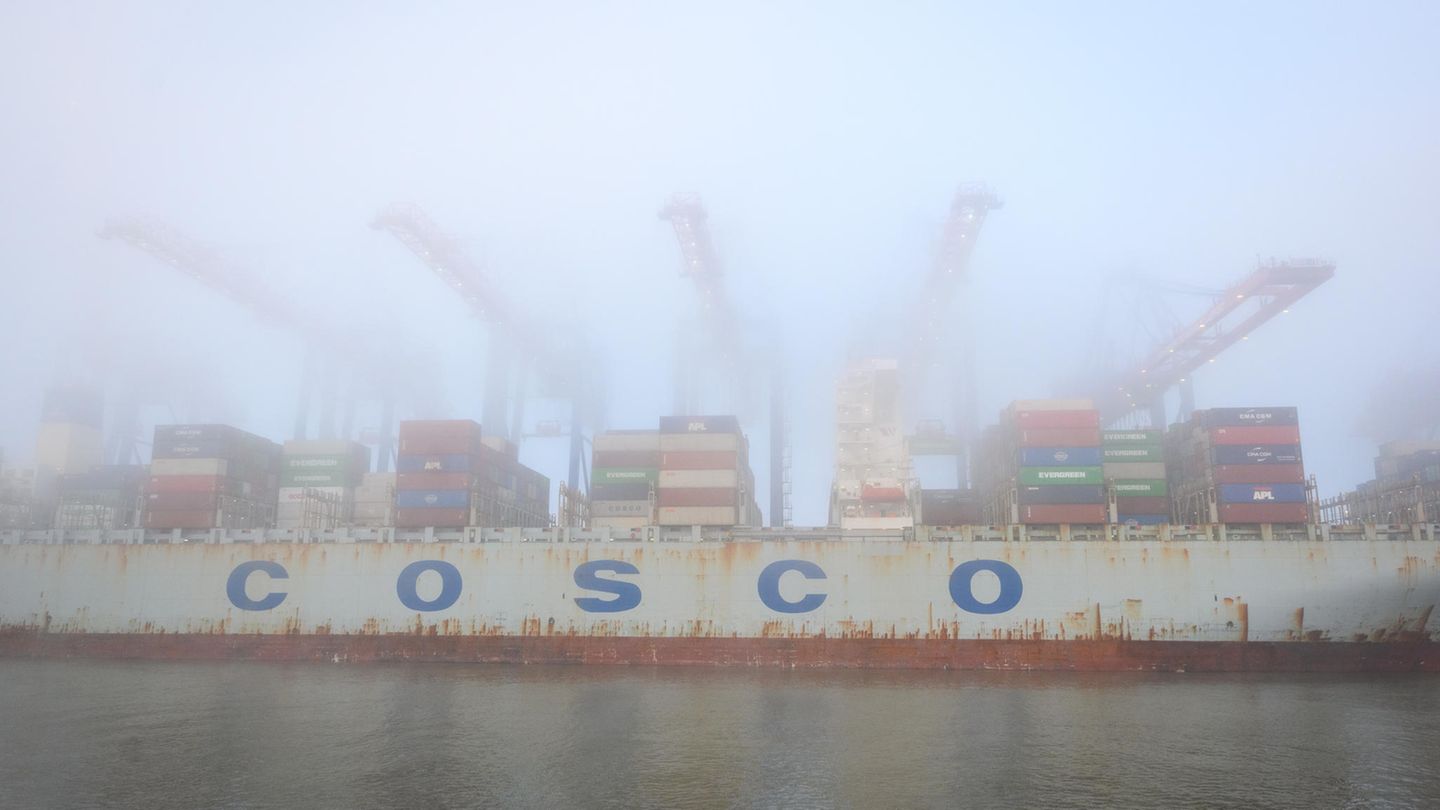 Cosco Containerschiff am Tollerort in Hamburg