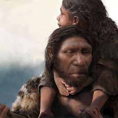Rendering des Neandertaler-Vaters mit seiner Tochter