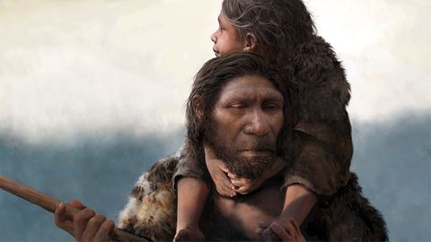 Rendering des Neandertaler-Vaters mit seiner Tochter