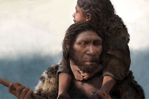 Rendering des Neandertaler-Vaters mit seiner Tochter