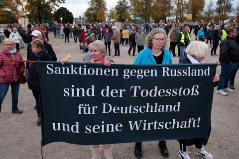 Demonstranten protestieren gegen Russland-Sanktionen