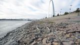 Der Mississippi mit niedrigem Pegelstand in St. Louis