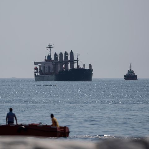 Das mit Getreide beladene Frachtschiff "Lady Zehma" ankert im Marmarameer
