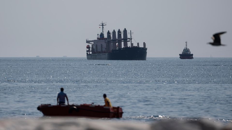 Das mit Getreide beladene Frachtschiff "Lady Zehma" ankert im Marmarameer