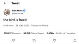 "Der Vogel ist befreit", schrieb Elon Musk bei Twitter, nachdem er den Kurznachrichtendienst gekauft hatte