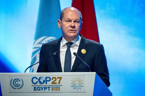 Bundeskanzler Olaf Scholz (SPD) spricht bei der Weltklimakonferenz COP27