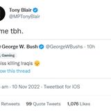Auch Politiker werden von den gefälschten "verifizierten" Accounts böse erwischt. So unterhalten sich hier vermeintlich George W. Bush und Tony Blair darüber, dass sie gerne wieder Iraker töten würden.