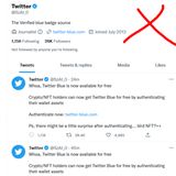 Twitter selbst hat es ebenfalls erwischt. Ein gefakter Account verschenkt angeblich Zugänge zu "Twitter Blue" und sammelt damit eine große Zahl an Likes und Retweets ein.