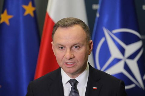 Andrzej Duda, Präsident von Polen, gibt eine Pressekonferenz nach der Sitzung des Regierungsausschusses für Landesverteidigung