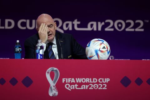 Fußball-WM in Katar: Fifa-Chef Gianni Infantino bei der Pressekonferenz vor dem Start.