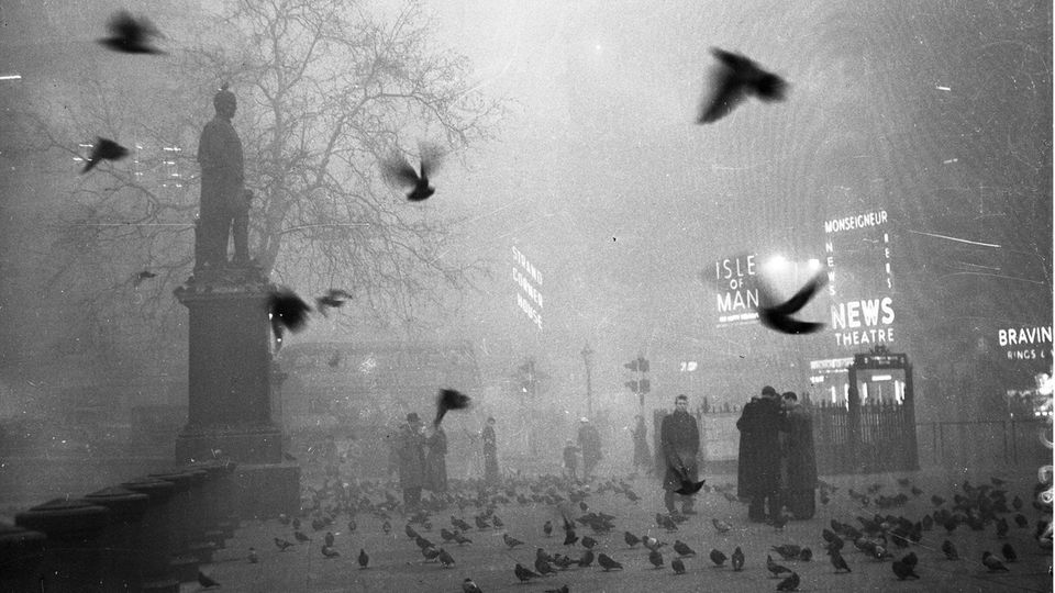 Passanten und Tauben am berühmten Trafalgar Square