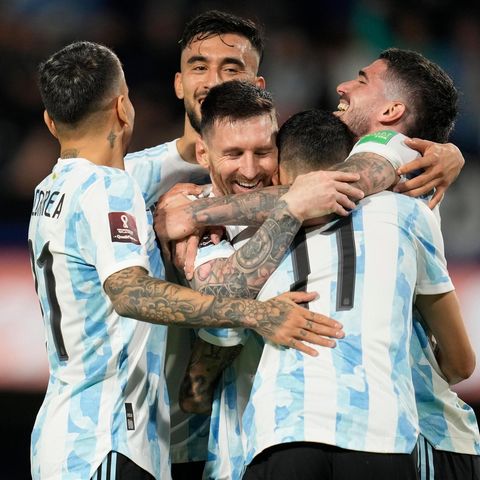 Argentische Fußballmannschaft beim Torjubel
