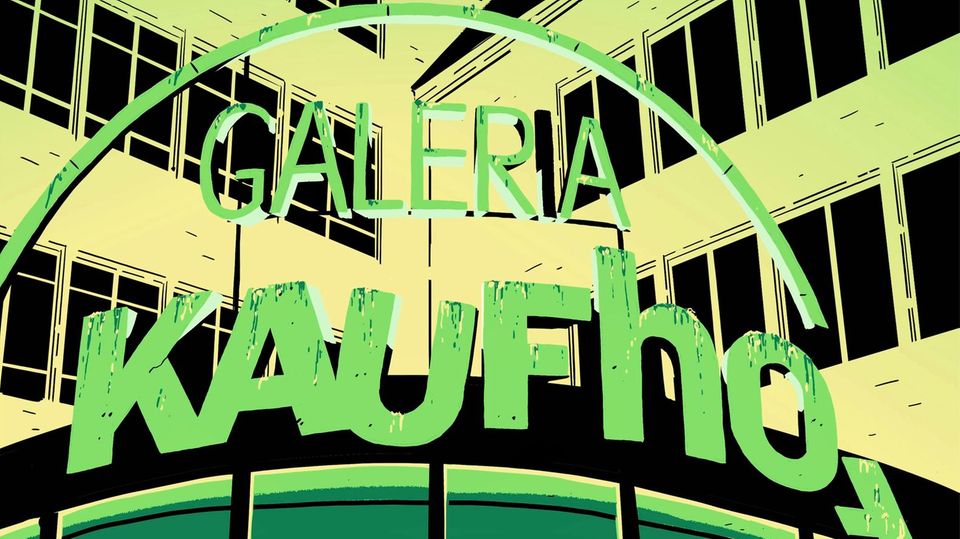 Illustration Filiale von Galeria Kaufhof in grün und schwarz