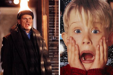 Joe Pesci mit brennendem Kopf neben einem Plakat von  "Kevin – Allein zu Haus"
