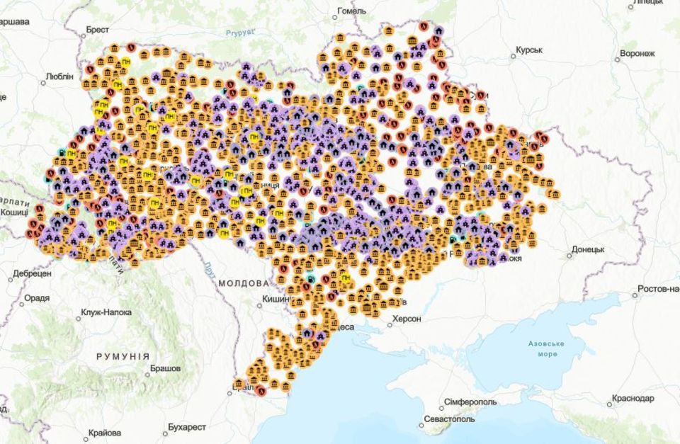 Die Karte zeigt die Wärmestuben in der Ukraine Die Karte zeigt die Wärmestuben in der Ukraine