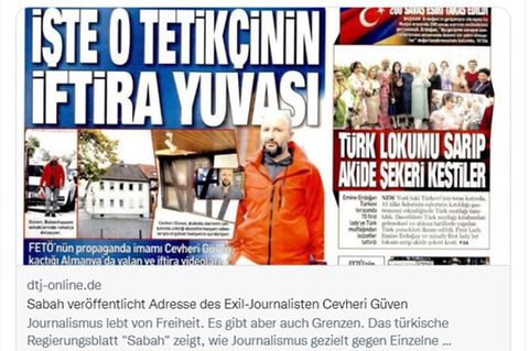 Ein Tweet zeigt den Zeitungsbericht über den in Hessen lebenden Journalisten Cevheri Güven