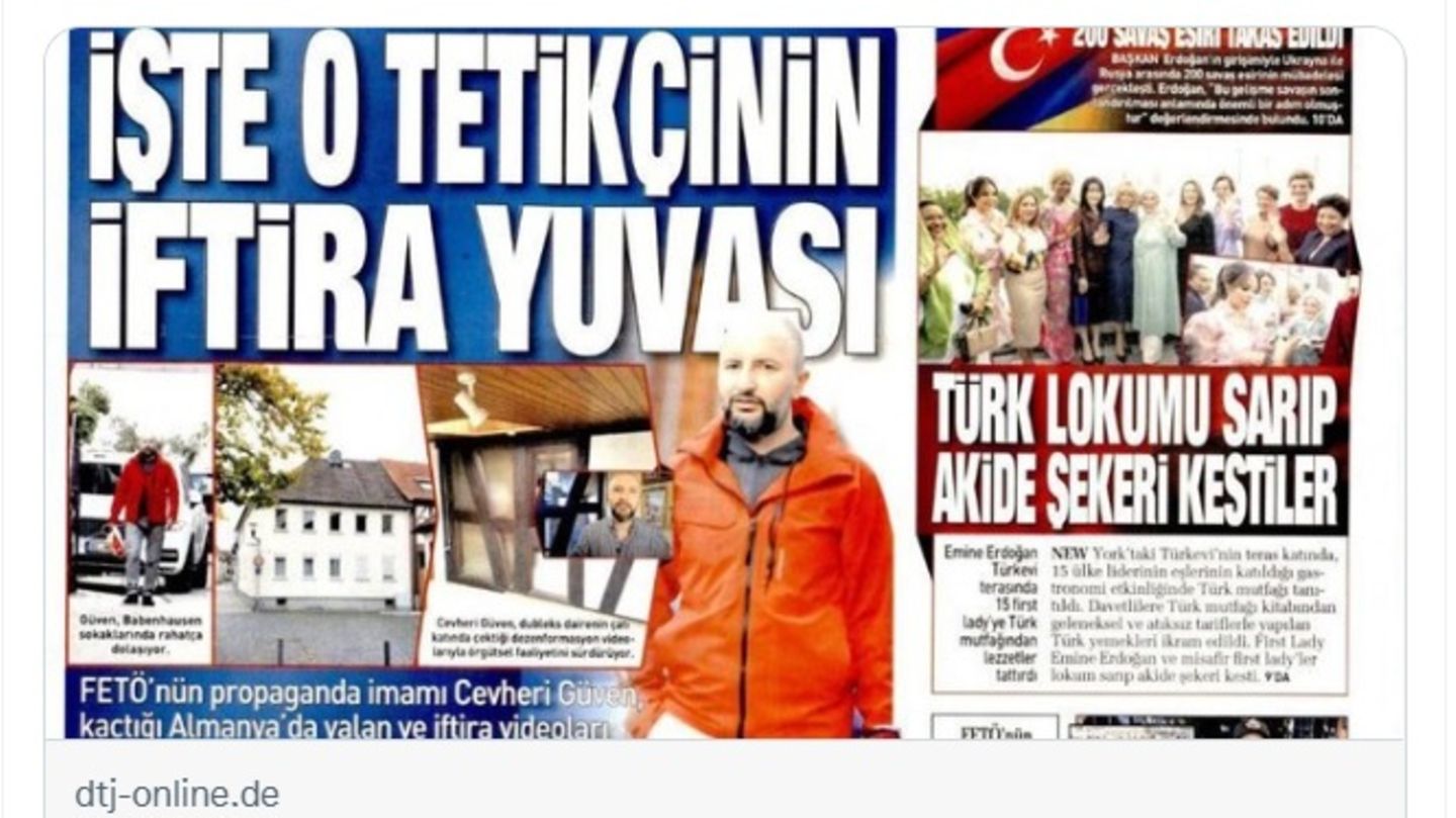 Ein Tweet zeigt den Zeitungsbericht über den in Hessen lebenden Journalisten Cevheri Güven