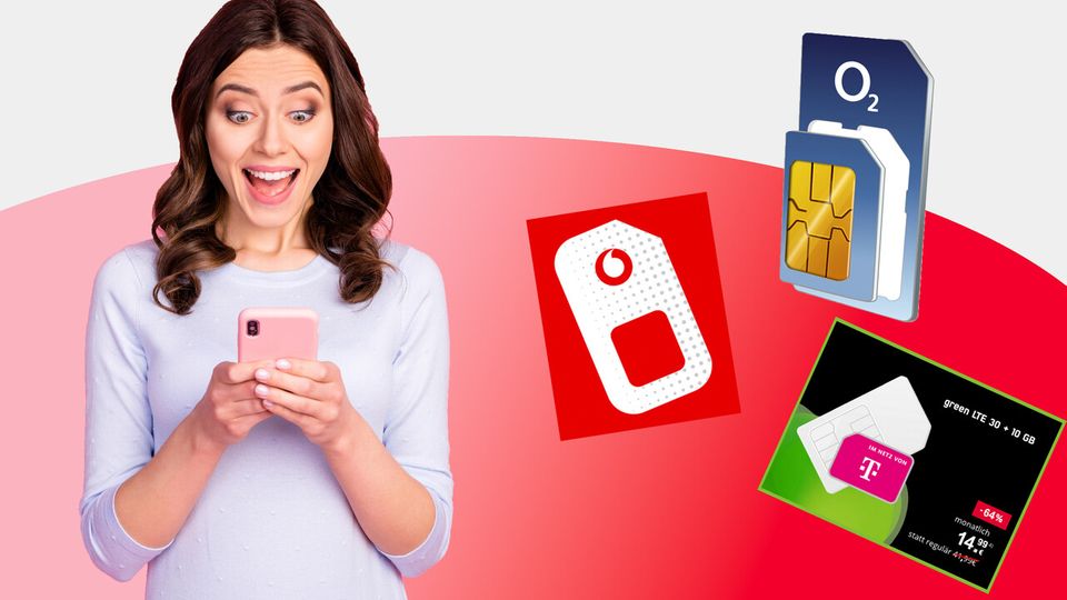 Frau mit Handy und mehreren SIM-Karten