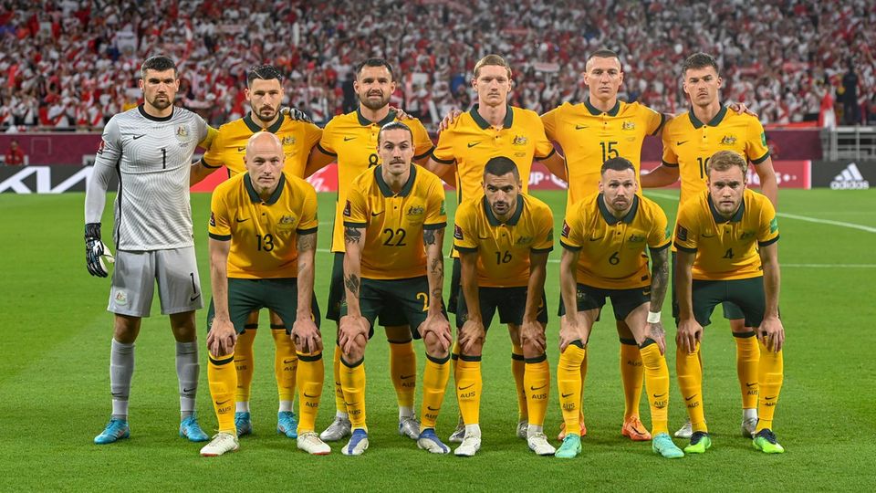 Das Team von Australien posiert im Juni im Vorfeld der WM 2022 in Katar