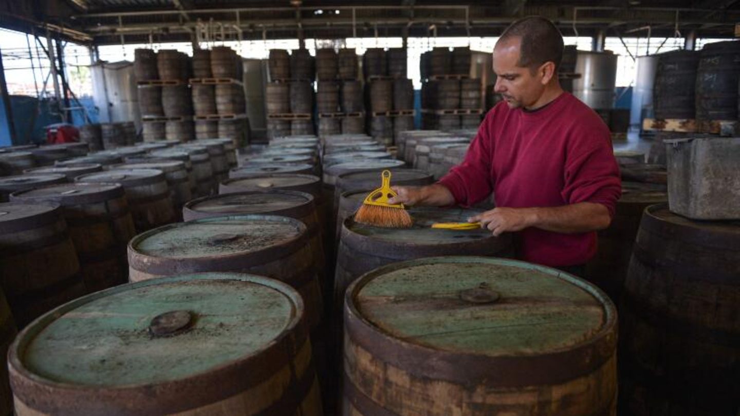 Ein Arbeiter reinigt Rum-Fässer in der "Havana Club San Jose Brauerei". | Bildquelle: Stern © Na | Bilder sind in der Regel urheberrechtlich geschützt