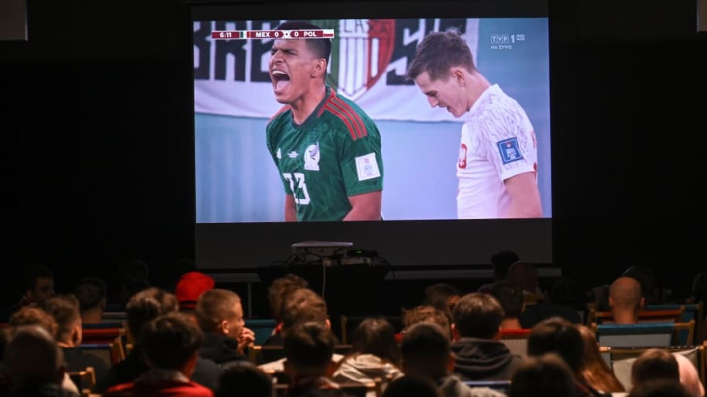 Polish fans watch the Mexico vs Poland World Cup 2022 match
