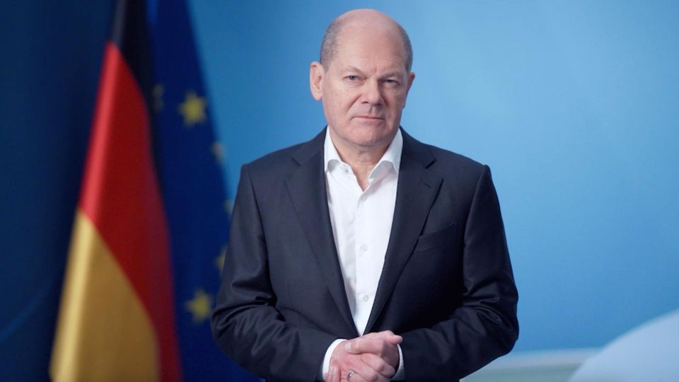 Bundeskanzler Olaf Scholz (SPD) in seiner Videobotschaft