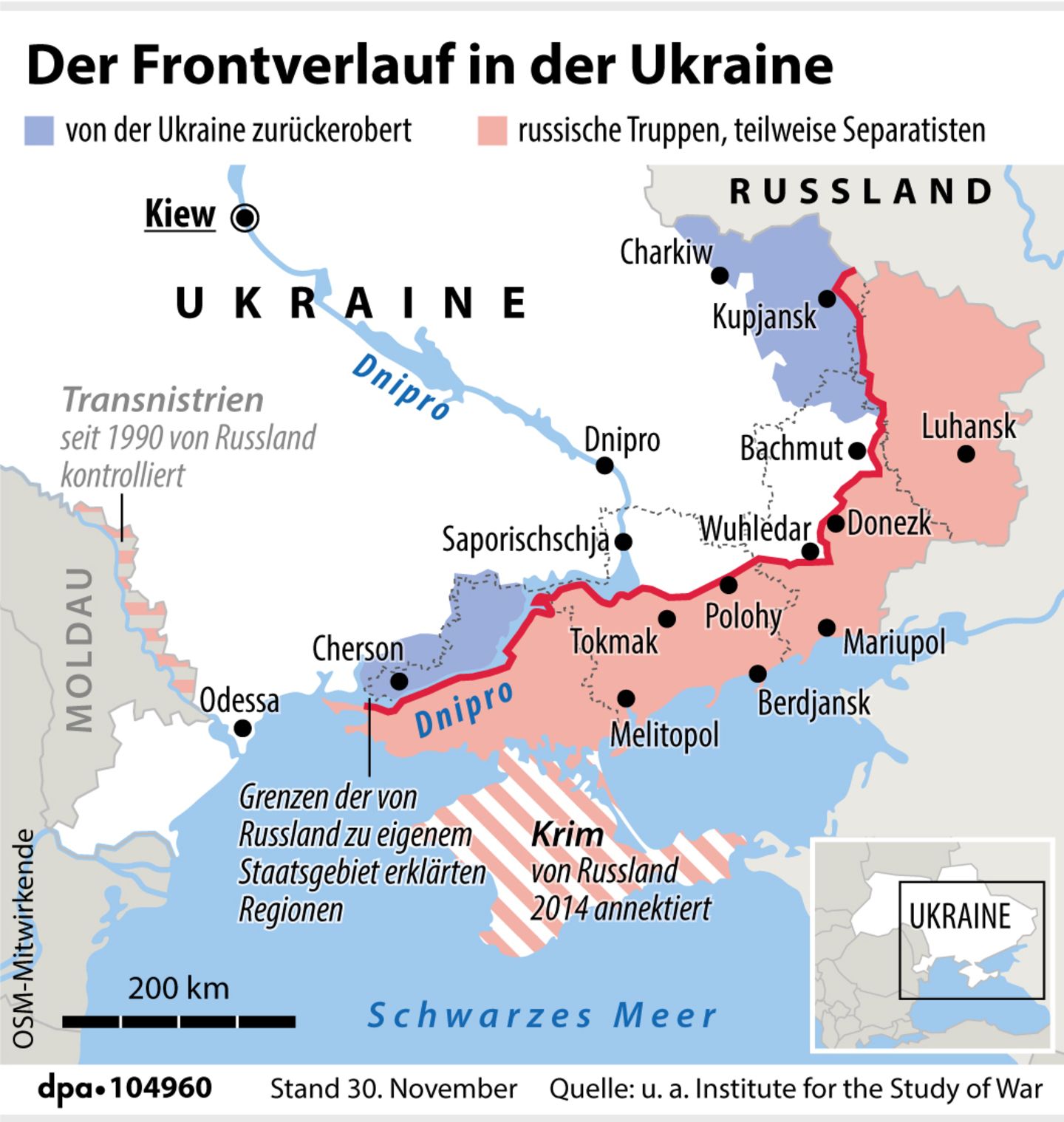 Der Frontverlauf in der Ukraine