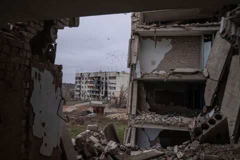 Zerstörtes Gebäude nach russischen Angriffen