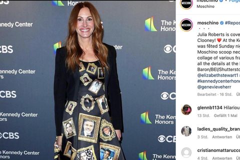 Zur Feier von George Clooney trug Julia Roberts ein Kleid mit, nun ja, George Clooney drauf