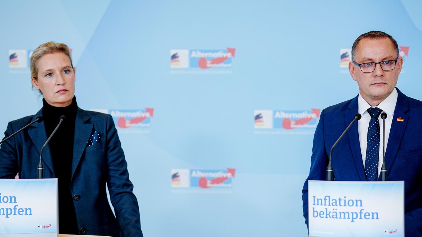 Die AfD-Doppelspitze Alice Weidel und Tino Chrupalla (Archivbild) hat sich in einer Erklärung von den mutmaßlichen Umsturz-Bestrebungen der Festgenommenen distanziert