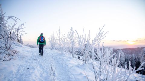Hessen: Winterwanderung auf den schönsten Berg im Taunus  Der Altkönig ist zwar nicht der höchste Berg im hessischen Taunus-Gebirge, aber wohl der schönste. Mit seinen knapp 800 Höhenmetern ist er auch für unerfahrene Bergwanderer ein perfektes Ausflugsziel für die Winterwanderung. Der entsprechende Wanderweg startet am Wanderparkplatz im kleinen Ort Hohemark. Auf 10,5 Kilometern führt er dann mit leichter Steigung bis zum Kronberg. Von dort aus fährt eine S-Bahn zurück zum Start. Mehr Infos. 