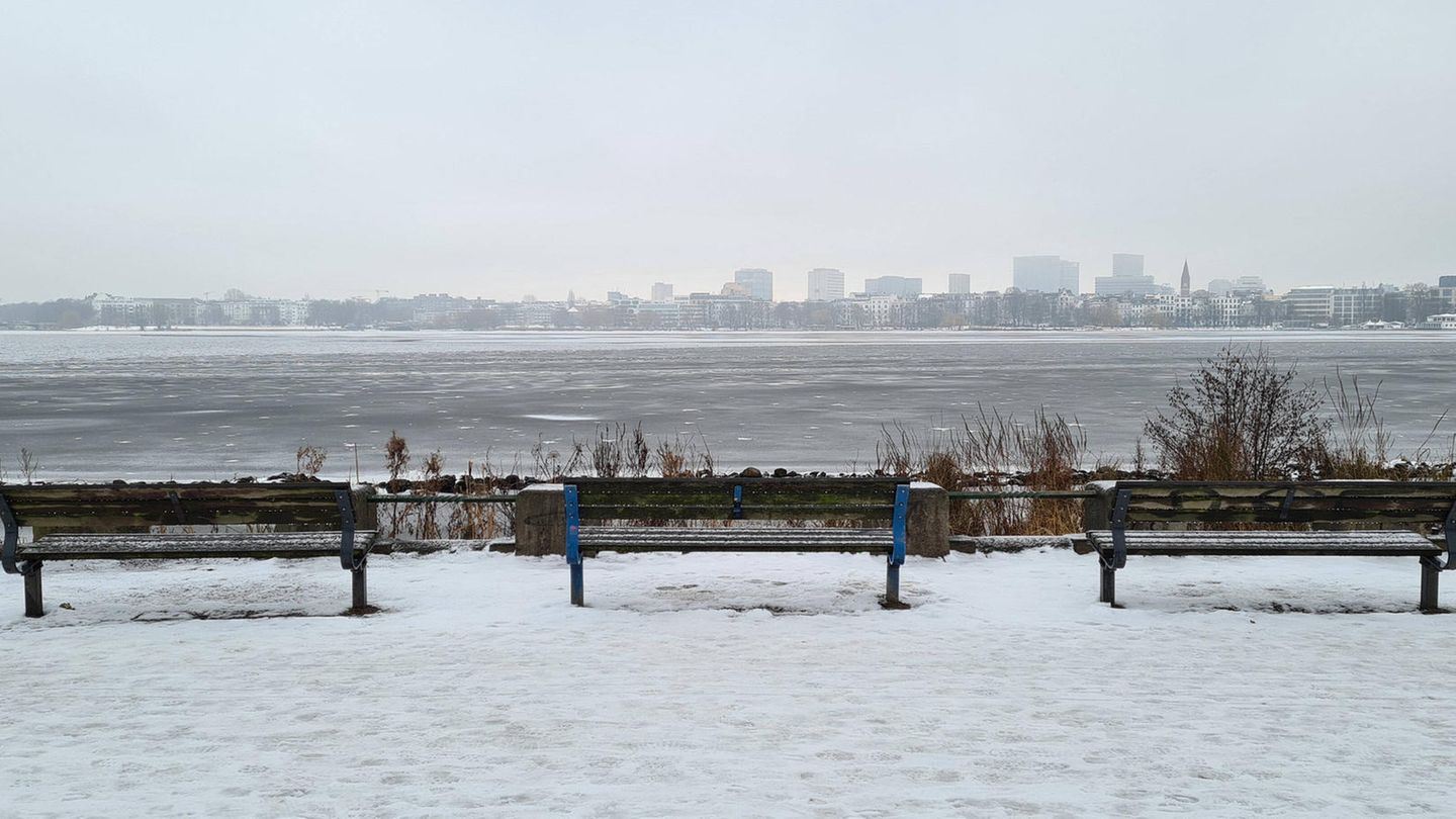 Bänke vor der Hamburger Außenalster.