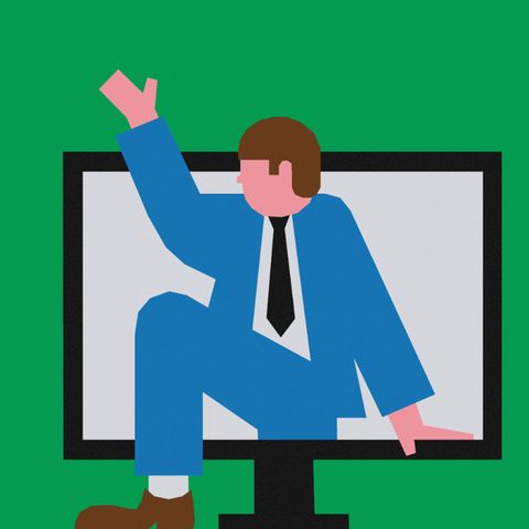 Illustration von Mensch der aus dem Fernseher steigt