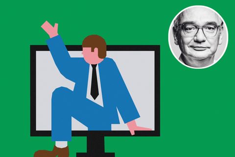 Illustration von Mensch der aus dem Fernseher steigt