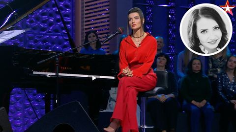 Die Moderatorin der Show "Musik+" auf dem Sender "Swesda" (Stern") macht für den Kreml fleißig Propaganda 