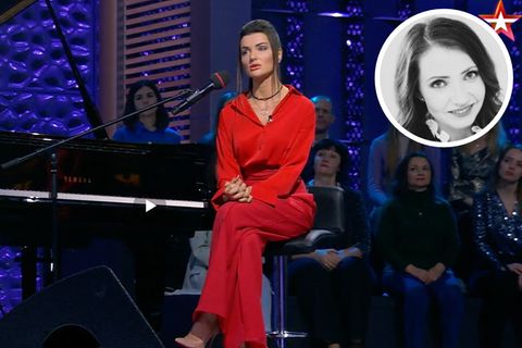 Die Moderatorin der Show "Musik+" auf dem Sender "Swesda" (Stern") macht für den Kreml fleißig Propaganda 