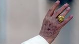 Die Hand von Papst Benedikt XVI. mit dem Fischerring wikt am 27.02.2013 im Vatikan in Rom nach der Generalaudienz auf den Petersplatz. Tausende Gläubige haben sich vor dem Petersdom versammelt, um den Pontifex zu verabschieden. Papst Benedikt XVI. hat als erster Papst der Neuzeit seinen Rücktritt erklärt.