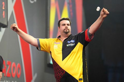 Gabriel Clemens bei der Darts-WM nach seinem Sieg gegen Gerwyn Price