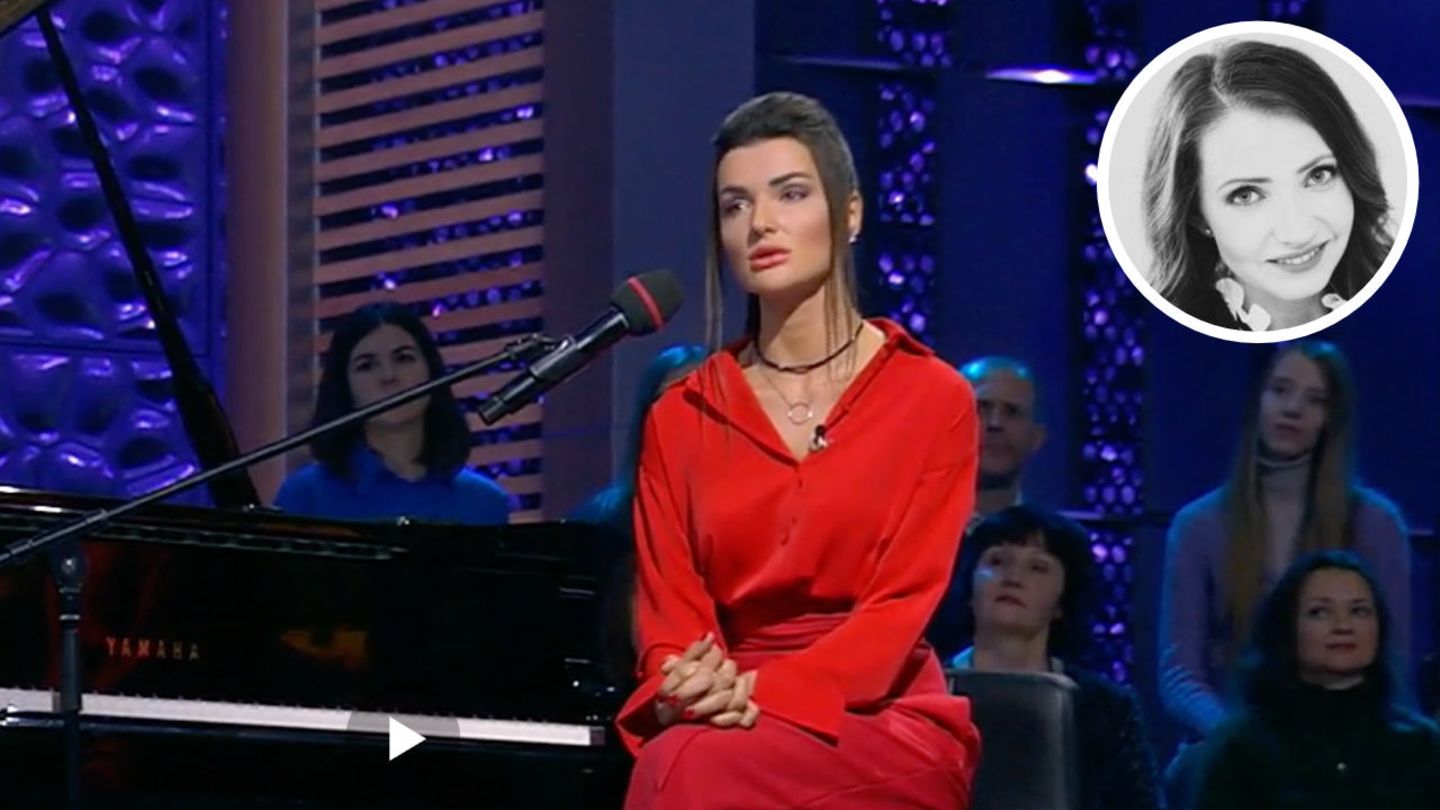 Die Moderatorin der Show "Musik+" auf dem Sender "Swesda" (Stern") macht für den Kreml fleißig Propaganda 