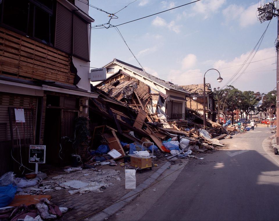 Erbeben Kobe Häuser Zerstörte Häuser in Kobe