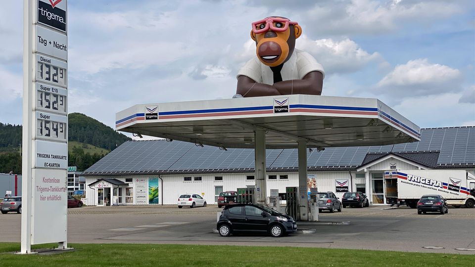 Only real with a monkey: The company's own gas station.