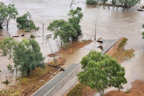 In Australien sind Orte wegen Überschwemmungen teilweise nur aus der Luft zu erreichen, wie hier eine Luftaufnahme zeigt
