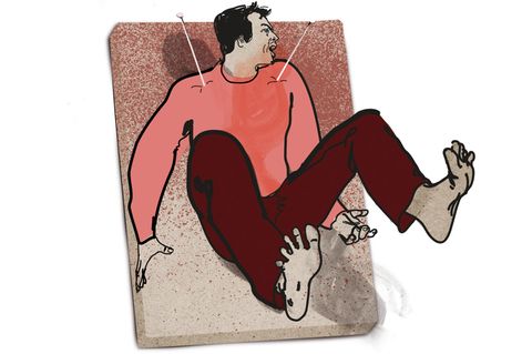 Illustration eines Mannes mit Schmerzen in der Schulter