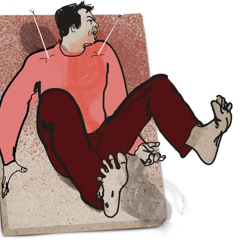 Illustration eines Mannes mit Schmerzen in der Schulter