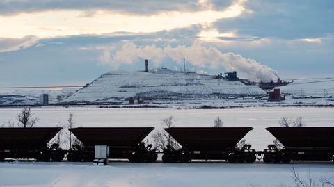 Die Eisenmine des staatlichen schwedischen Bergbauunternehmens LKAB in der nördlichsten Stadt Schwedens, Kiruna