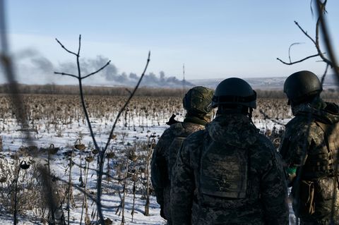 Ukrainische Soldaten an der Frontlinie bei Soledar