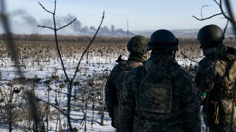 Ukrainische Soldaten an der Frontlinie bei Soledar